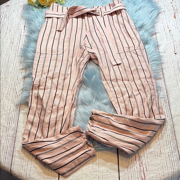 Rag & Bone Claudia Linen Striped Pink Belted Pants sz 0 - Picture 1 of 10